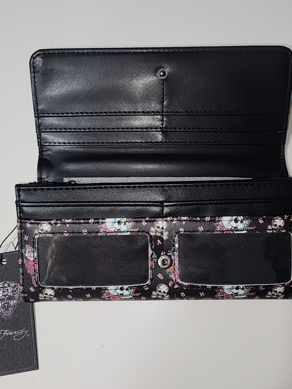 Ed Hardy Black Skull & Pink Floral Fold-Over Wallet - Picture 4 of 7